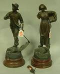 Pair of Patinated Cast Metal Figures of a Peasant Man and Woman