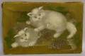 Oil View of Two Kittens and Mouse with a Lilac Branch