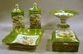 FivePiece French Gilt and Handpainted Bird Decorated Porcelain Console Set