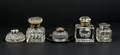 Collection of 5 Crystal or Glass Inkwells