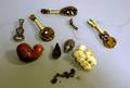 Four Miniature Tortoiseshell Veneered Musical Instruments and Two Meerschaum Pipes