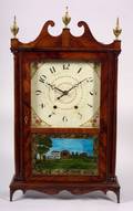 Federal Mahogany and Mahogany Veneer Pillar and Scroll Mantel Clock
