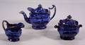 Three Piece Blue and White Transfer Decorated Staffordshire Pottery Partial Tea Set