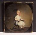 American School 19th Century Portrait of a Young Child Wearing a White Dress Seated in a Rocking Chair