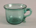New York or New Jersey deep aqua blown handled cup with folded rim ca 1830