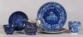 Eight Blue and White Transfer Decorated Staffordshire Pottery Table Items
