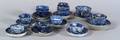 Assortment of Blue and White Transfer Decorated Staffordshire Teabowls and Saucers