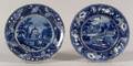 Two Historical Blue Transfer Decorated Staffordshire Pottery Plates