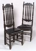 Two Turned Black Painted Bannisterback Side Chairs