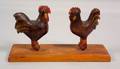 Carved and Polychrome Painted Pecking Chickens Toy
