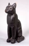 Black Painted Carved Wooden Folk Art Cat Figure