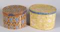 Two Oval Wallpaper Decorated Covered Bandboxes