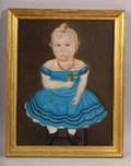 American School 19th Century Portrait of a Little Girl Wearing a Blue Dress