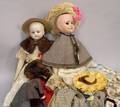 Two Early Dolls and Lot of Period Doll Clothes