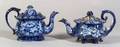 Two Floral Blue and White Transfer Decorated Staffordshire Pottery Teapots