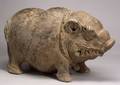 Gray Pottery Sculpture of a Pig