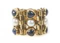 Italian 18k Yellow Gold Ring w Sapphires  Pearls