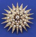 Edwardian Diamond and Seed Pearl Starburst Pendant Brooch