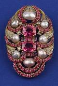 Ruby and Natural Pearl Pendant Brooch