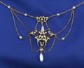Art Nouveau 14kt Gold Pearl and Diamond Necklace