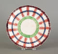 Four color rainbow plaid spatter plate 19th c