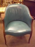 Blue Leatherette Upholstered Beechwood Barrelback Library Chair