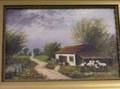 Framed Oil Landscape with Sheep