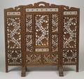 Indian Carved Hardwood ThreePanel Folding Firescreen