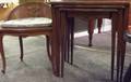 George III Mahogany Nest of Three Tables and a Louis XV Style Caned and Carved Beech Vanity Seat