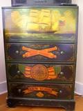 Polychrome Marine Decorated Wood Butlers Desk