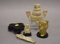 Three Asian Carved Ivory Figures and a Carved Resin Censer
