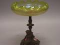 Bohemian Iridescent Art Glass and Cast Metal Figural Compote