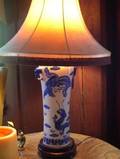 Japanese Blue and White Dragon Decorated Porcelain Table Lamp with Shade