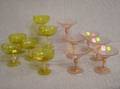 Set of Six Venetian Amber Glass Cocktail Glasses and Six Pink Martini Glasses