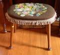Queen Anne Style Art Deco Floral Needlepoint Upholstered Maple Stool