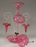Victorian Cranberry and Clear Glass Epergene with Two Suspended Baskets