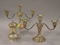 Gorham Sterling Silver Sugar Caster and a Pair of Sterling Silver ThreeLight Candelabra