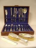 Fiftyseven Piece Community Silver Plated Flatware Set and Three Sterling and Silver Plated Vanity Items