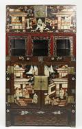 Chinese Export Lacquered Wedding Chest on Cabinet