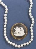 Wedgwood Black Jasper Pin with Earrings and a Pearl Necklace with Earrings