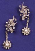 14kt White Gold Diamond and Cultured Pearl Earpendants