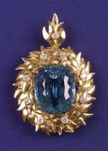 18kt Gold Blue Topaz and Diamond Pendant
