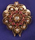 Antique 14kt Gold Diamond Ruby and Enamel Brooch