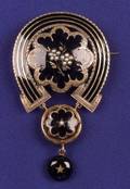 Victorian 14kt Gold Enamel and Seed Pearl PendantBrooch