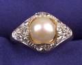 Platinum 14 kt Gold Pearl and Diamond Ring