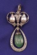 Diamond Emerald and Cultured Pearl Pendant