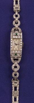 Art Deco Diamond and Emerald Wristwatch