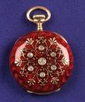 Antique 14kt Gold Enamel and Gemset Pendant Watch