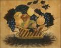 American School 19th Century Theorem Still Life of a Basket of Fruit