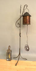 Floor standing iron lamp with mica shade
